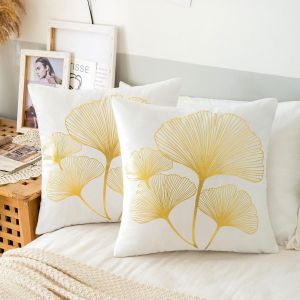 Eryi-Lot De 2 Housse De Coussin 50x50cm Housse De Coussin Canapé Taie D'oreiller Velours Or Ginkgo Biloba Housse De Coussin Moderne Housses De Coussin Carrées Pour Salon Canapé Lit Jardin Blanc - Neuf