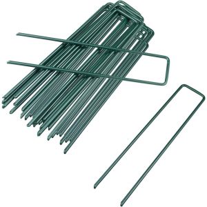 Pack de 100 U-Jardin 15cm en Acier Galvanisé Sol Ongles pour le Contrôle des mauvaises Herbes Tissu, du tulle, de Gazon Artificiel, une Tente, une Membrane, Vert - Neuf