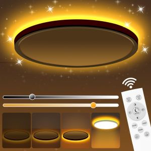 Plafonnier Led 24w Round,1800k Veilleuse R&eacute;glable,3000k/4000k/6500k Lampe Plafond Blanc,Ip44 Etanche Plafonnier Spot Pour Chambre,Couloir, Garage, Cuisine, Balcon, Salon,Salle De Bain,&Oslash;29cm - Neuf