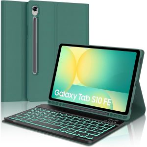 Coque Clavier Pour Samsung Galaxy Tab S10 Fe 2025/S9 Fe 10.9 Pouces - Azerty Français Clavier Rétroéclairé 7 Couleurs Détachable Sans Fil Bluetooth, Étui Pour Galaxy Tab S9 11'', Vert Foncé[Z837] - Neuf