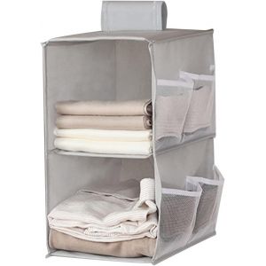 Mevronisshop-Tag&egrave;re Suspendue Pliable, Panier Suspendu Rangement Armoire, Rangement Pour Armoire Suspendu, Organiseur Placard, 2 Compartiments 30 X 22,5 X 80cm (Deux Couches De Gris) - Neuf