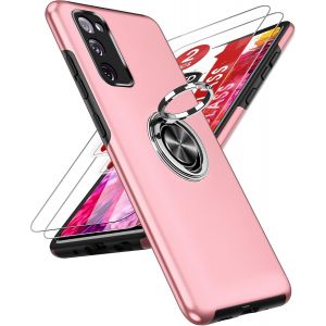 TRAHOO-Coque pour Samsung Galaxy S20 FE 5G/4G avec 2 Verre Tremp&eacute; Vitre Protection et Anneau Telephone, Militaire PC et TPU Silicone Etui Antichoc Housse pour Samsung Galaxy S20FE 5G/4G - Rose - Neuf
