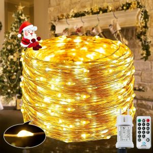 JGD-[200 LED] Guirlande lumineuse, 23M 8 modes guirlande lumineuse chambre int&eacute;rieure lumi&egrave;res ,de f&eacute;e ext&eacute;rieur/int&eacute;rieur &eacute;tanche avec minuterie &agrave; distance pour jardin, balcon, f&ecirc;te, No&euml;l (blanc cha - Neuf