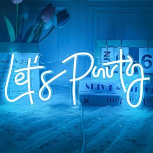 Let's Party - Panneau Lumineux Néon Led Pour Décoration Murale, Décoration Artistique, Décoration De Chambre, Fête D'anniversaire, Mariage, Saint-Valentin (Fête De Laisse-Bleu) - 40 X 17 Cm - Neuf