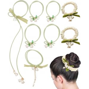 Chouchous En Soie Pour Femme, 8pcs &Eacute;lastique Cheveux Fleur De Muguet, Elastiques &Agrave; Cheveux En Satin De Qualit&eacute; Sup&eacute;rieure, Doux Et &Eacute;lastique, Pour Femme Et Fille - Neuf