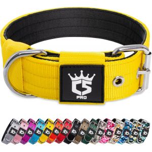 Jgd-Collier Tactique Pour Chien Avec Boucle En M&eacute;tal, Collier R&eacute;glable Pour Chien, Largeur 3,8 Cm, R&eacute;sistant Et Confortable Pour Les Chiens De Taille Moyenne &Agrave; Grande (Jaune M) - Neuf