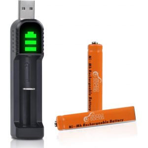 AAAA Lot de 2 Piles Rechargeables NI-Mh AAAA 500 mAh avec Chargeur USB pour Surface Pen/Tactile Pen/Google Pixebook Pen/Brosse &agrave; Dents/Souris - Neuf