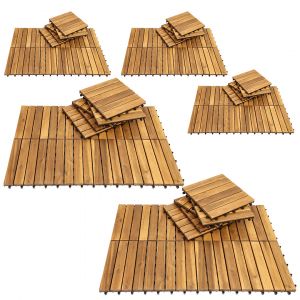 22x Dalles de terrasse en bois d'acacia pour 30 x 30 cm Jardin ext&eacute;rieur sol ext&eacute;rieur<br/>d&eacute;coupe possible - Neuf