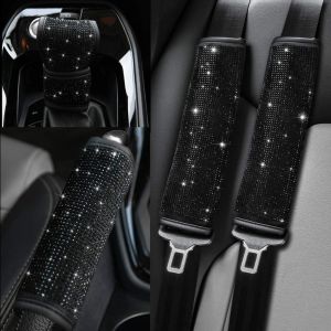 4 Pièces En Velours Doux Strass Siège D'auto Ceinture De Plaquettes Pour Les Femmes De Cristal De Frein À Main Couvercle Et Bague De Réglage Universel - Neuf