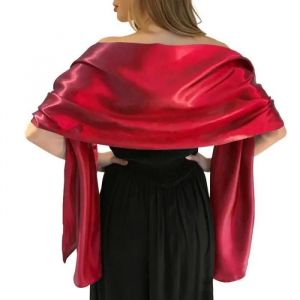 Écharpe Châle Étole En Satin Femme Longue Élégant Pour Cérémonies Fêtes Mariage Cocktail Soirée Bal Cadeau Rouge Foncé - Neuf