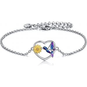 Kalanka-Bracelet Colibri Cadeau Pour Femme - Argent Sterling 925 - Oiseau Tournesol - 18 + 5 Cm - Bijou Pour Fille, Maman, Fille Et Femme - Neuf
