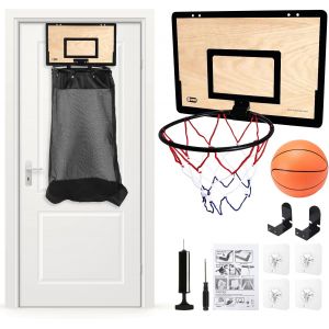 MEVRONISSHOP-Panier &agrave; linge avec panier de basket pour porte, panier &agrave; linge suspendu 2 en 1, en bois, avec panier, ballon, sac amovible et fermeture &eacute;clair en bas, pour chambre d'enfant, dortoir d'&eacute; - Neuf