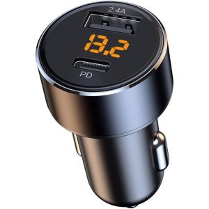 30W USB C Car Charger, Mini USB Adapter 2.4A with LED Voltage Display, 12W USB and 18W PD 12V Car Charger Adapter for Phone, Tablet and Other Mobile Devices - Neuf