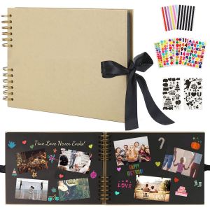 Album Photo Traditionnel, Vintage Scrapbook 80 Pages Noir, Fait À La Main Albums Pour Mémoire Livre D'or De Mariage, Cadeaux Pour Bebe Enfant Voyage Festival L'obtention Du Diplôme (Noir) - Neuf