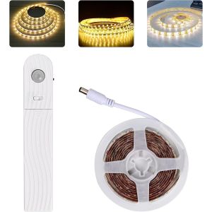 Ruban Led Avec Détecteur De Mouvement, 2m Bandeau Led Autocollant, Lumiere Led, 120led Dimmable Bande Led À Piles, Bande Lumineuse Pour Cuisine Placard Murale Armoire Escaliers (Blanc Chaud) - Neuf