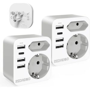 JGD-Adaptador Enchufe USA, 2X Adaptador Americano de Viaje 3 Puertos USB y 1 Tipo C, Europa espa&ntilde;ol 2-Pin a 3-Pin EEUU Para Mexico, Canada, Tailandia, Per&uacute;, Colombia,Tipo B - Neuf