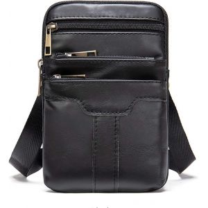 CAUC-Portefeuille &agrave; bandouli&egrave;re en cuir noir, sac de taille pour t&eacute;l&eacute;phone portable, sac &agrave; bandouli&egrave;re en cuir, sac &agrave; bandouli&egrave;re en cuir, sac lat&eacute;ral, sac &agrave; main d&eacute;contract&eacute;, &eacute;tui pour t&eacute;l&eacute;phone, &eacute;t - Neuf