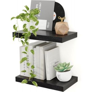 CAUC-&Eacute;tag&egrave;re Murale Noire, 40cm &Eacute;tag&egrave;re Flottante Bois 23.5cm de Large Petite &Eacute;tag&egrave;re Murale pour Salon, Cuisine, Chambre, Salle, Lot de 2 - Neuf