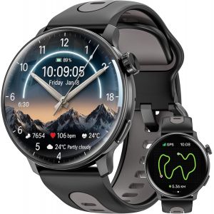 Montre Intelligente GPS, 1.43"" &eacute;cran AMOLED Montre Intelligente pour Hommes/Femmes Fitness Tracker, Boussole Smartwatches Militaire, Compatible avec Android et iOS, Plusieurs Modes Sportifs (Noir) - Neuf
