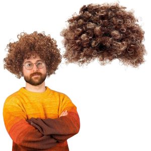 Kalanka-Perruque Dame Bandeau, Perruque Afro, Cheveux Artificiels Boucl&eacute;s, Perruque Brune Synth&eacute;tique, Perruque Mulet, Pour Les Carnavals, Soir&eacute;es &Agrave; Th&egrave;me, Jeux De R&ocirc;le, Halloween (Marron) - Neuf