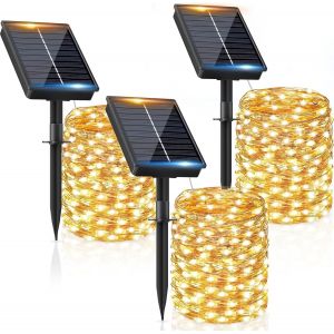 Guirlande Solaire Exterieur 16m 160led [Lot De 3] Guirlande Lumineuse Exterieure Solaire Étanche Blanc Chaud 8 Modes Lumière Solaire Décoration Pour Jardin Terrasse Maison Fête Noël Mariage - Neuf