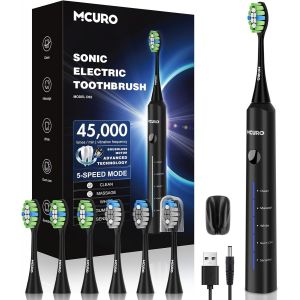 Brosse À Dent Électrique, Brosse A Dent Electrique, Brosse A Dent Sonique, Autonomie De Batterie De 120 Jours Et Minuterie, 5 Modes, 45000vpm, Ipx7, Brosse À Dents Électrique Blanc - Neuf