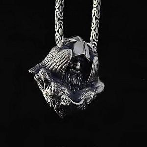 Nordique Odin Viking En Acier Inoxydable Pendentif Scandinave Corbeau Loup Hommes S Amulette Bijoux - Neuf