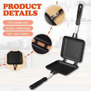 Grille-Pain De Camping Anti-Adhésif - Double Face - Multifonction - Avec Poignée Résistante À La Chaleur - Convient Pour Le Petit Déjeuner En Famille Ou Le Camping En Plein Air - Neuf