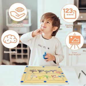 Magnetic Game Maze Montessori Preschool Motor Skills Toy Learning Activities Fine Motor Skills Wood Colors Sorting Game Magnets for Kids Ages 3 4 5 6 7 Year Old Girl Gift - Neuf