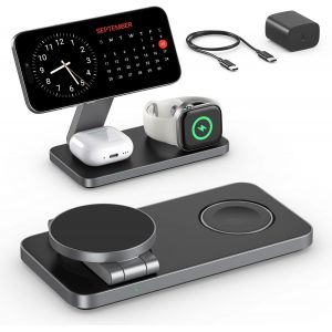 Station De Charge For Iphone 17 16 15 14 13 12 Pro/Max/Plus, Apple Watch 9 8 Se 7 6 5 4 3 2, Airpods 2/3/Pro,Station De Charge,Chargeur Sans Fil Rapide (Tout Noir) - Neuf