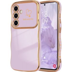 WQS-Coque Compatible avec Samsung Galaxy S23 FE Motif Coeur Housse Portable Forme Ondulée Bouclée avec Protection de Caméra Galvanisé Coque pour Samsung Galaxy S23 FE Violet Clair - Neuf