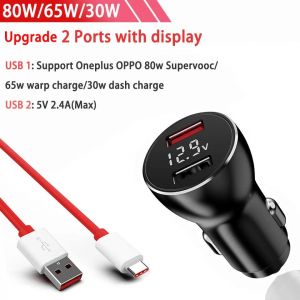 Chargeur De Voiture Pour Oneplus 9r 10 Pro Nord Ce 2 5g 8 7t Pro Warp, Charge Rapide 80w 65w 30w, 2 Ports Usb 80w 2p With Cable - Neuf