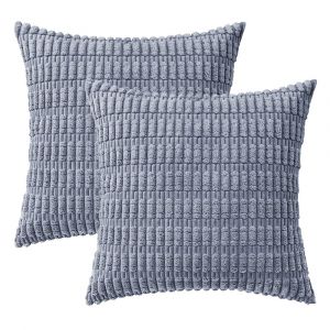 Lot De 2 Housses De Coussin Boh&egrave;mes, Style Rustique, 45 X 45 Cm, Velours C&ocirc;tel&eacute;, Beige, Gris, Bleu, Vert Pois, Bleu Fonc&eacute;, Noir. - Neuf