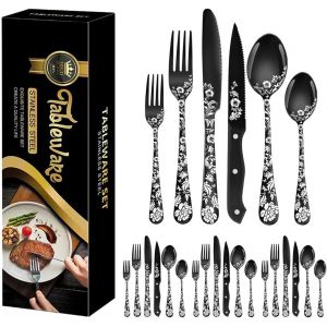 Xiaoyu Ensemble D'argenterie 24 Pièces Avec Couteaux À Steak, Ensemble De Couverts En Acier Inoxydable Pour 4 Personnes, Ensemble De Couverts Au Design Unique En Forme De Fleur De Pivoine, Le Rainbow - Neuf