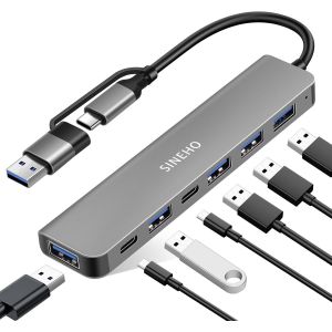 Hub Usb Double 7-En-1, Adaptateur Usb C Avec Usb 3.0, 4X Usb2.0, Doubles Ports Données Usb-C Pour Pc Portables, Pc[Z517] - Neuf