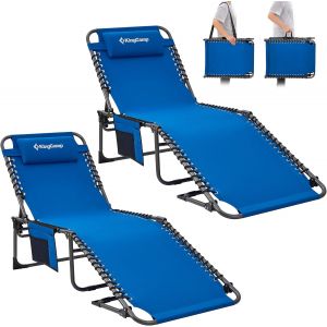 Bain De Soleil Pliants 5 Positions Réglable,Chaise Longue Inclinable Pliable,Lit De Camping Pliant Avec Oreiller Poche Charge Max 180kg Transat De Relaxation Pour Plage Jardin Camping Voyage - Neuf