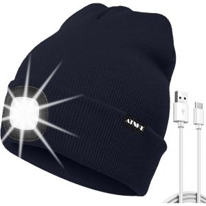 Nsiecd-Led Bonnet Lampe Frontale, Usb Type C Rechargeable 4 Led Chapeau De Course Ultra Lumineux Lumi&egrave;re Hiver Chaud Tricot Bonnet Cadeaux Pour Hommes Et Femmes - Neuf