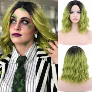 Kalanka-14 Pouces Ombre Perruque Verte Perruque Courte Boucl&eacute;e Perruque Bob Perruque Matcha Vert Femmes Filles Plage Vague Perruques Pour Cosplay Costume Party Perruque Casquette Inclus - Neuf