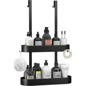 &Eacute;tag&egrave;re de Douche Sans Per&ccedil;age Noire &Eacute;tag&egrave;re Salle de Bain Sans Percer, Porte Shampoing Douche avec 4 Crochets Pour Cuisine Salle de Bain - Neuf