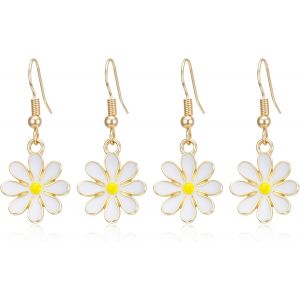 Chenquansarl-Lot De 2 Paires De Boucles D'oreilles Marguerites Pour Femme - Boucles D'oreilles Boh&egrave;me - Tournesol Mignon - Petit Pendentif Dor&eacute; - Vintage - Crochet - Bijoux Cadeau Pour Femme - Neuf
