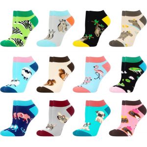 Kalanka-Chaussettes Femmes Color&eacute; Fantaisie Dr&ocirc;le Socquettes Courtes En Coton 12 Paires - Neuf