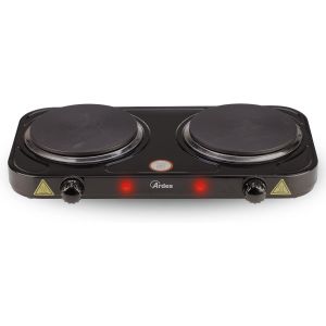 Cuisini&egrave;re &eacute;lectrique n acier peint avec 1 plaque en fonte Diam&egrave;tre de la plaque 9,5 cm avec thermostat r&eacute;gulateur de temp&eacute;rature Mod&egrave;le TIKAPPA AR1F18 Noir - Neuf