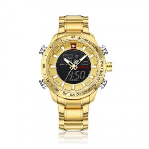 Montre &Eacute;lectronique &Agrave; Quartz Pour Homme, Affichage Led Double, Bo&icirc;tier Dor&eacute; (Nf9093#) - Neuf