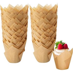 Jexnovashop-200 Pi&egrave;ces Caissettes Muffins En Papier Tulipes, Caissettes Cupcake, Moules &Agrave; Muffins, Tasses De Papier De Cuisson, Emballages De Cupcakes, Pour No&euml;l, F&ecirc;te D'anniversaire (Couleur Unie) - Neuf