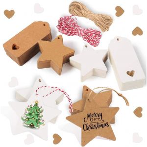 100PCS Etiquette Cadeau Noel, étiquettes de Cadeaux en forme D'étoile, Cadeau Moins de 10 Euros, Ruban Cadeau Emballage, Couvercles de Pots de Miel, étiquettes de Prix, étiquettes de Nom - Neuf