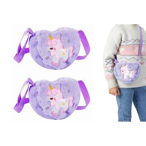 Lot de 2 sacs bandouli&egrave;re licorne en peluche en forme de c?ur pour enfants avec bandouli&egrave;re r&eacute;glable - Neuf