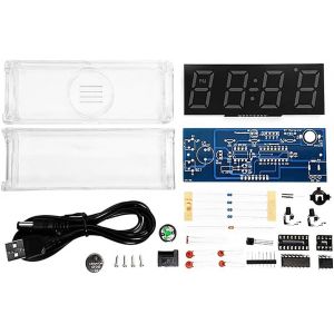 Kal-Kits De Réveil Numérique Led À 4 Chiffres Blancs Avec Affichage De L'heure/Température/Date, Contrôle De La Lumière, Horloge Numérique Pour Débutants Et Professionnels De L'électronique - Neuf