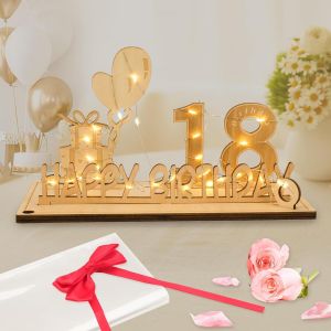 Carte Anniversaire 18 Ans, Décoration d`anniversaire Cadeau Homme Femme avec Chaîne Lumineuse LED & N?ud Papillon & Papier Cadeau, Panneau en Bois Cadeau Argent Décoration de Table Livre d'or - Neuf