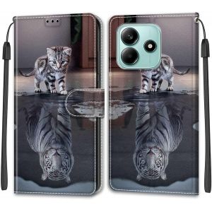 Kal-Coque Pour Xiaomi Redmi Note 14 5g, Fermeture Magnétique Pochette Protection Etui Housse Avec Fentes Pour Cartes Pu Étui Compatible Xiaomi Redmi Note 14 5g Chat Et Tigre - Neuf