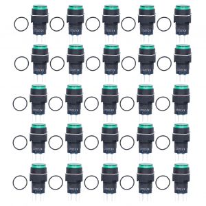 XYONG Lot de 25 interrupteurs a bouton-poussoir momentanes a verrouillage automatique, 8 broches, 16 mm, ronds, avec lumiere 12 V, pour controle, vert - Neuf